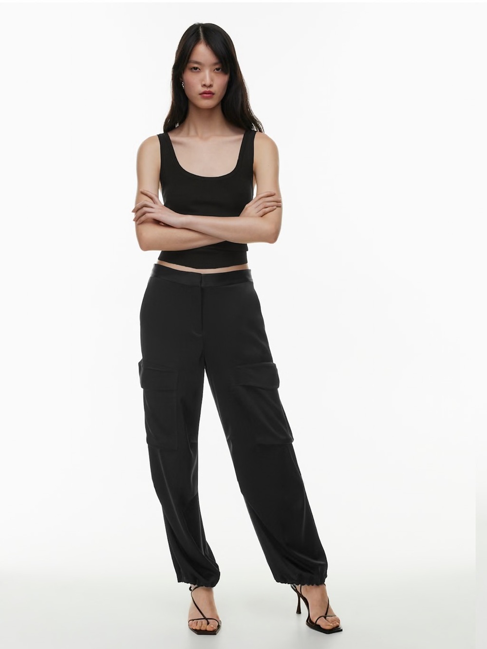 Aritzia Alliance Satin Black Cargo  Pants